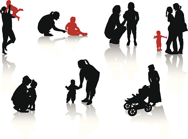 Silhouettes of parents with children. Vector.